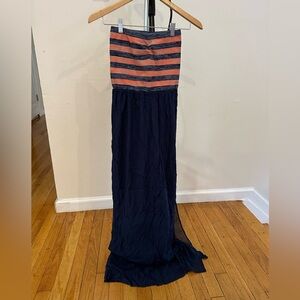 Rachel Rachel Roy Strapless Maxi Dress Navy with Elastic Striped Top - Size S